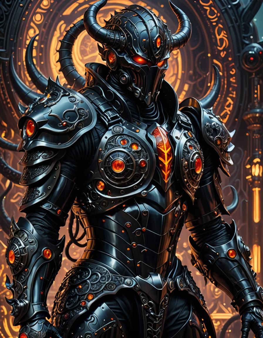 Obsidian Tentacle Demon Knight in Retrofuturism Style