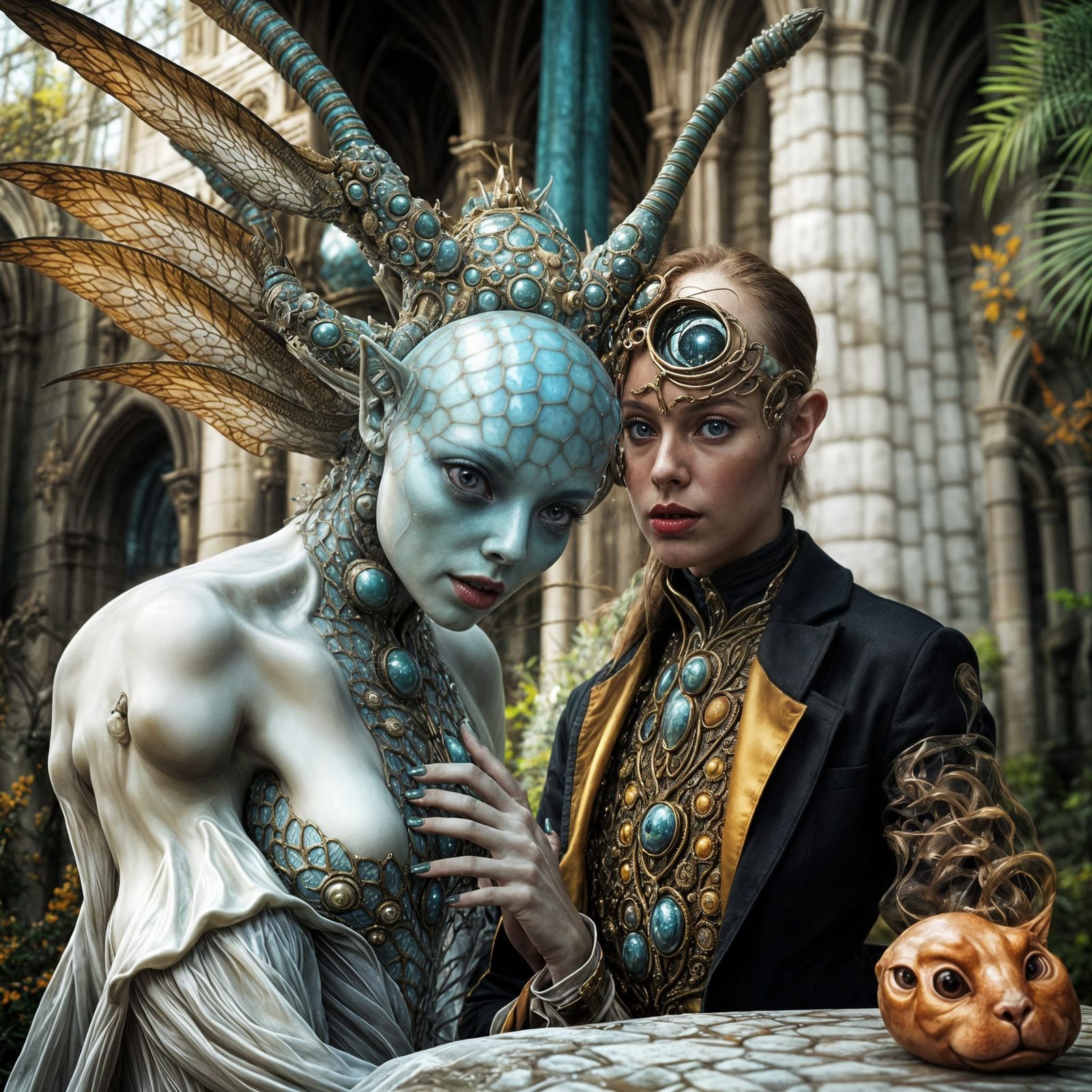 Surreal Alien People and Pets in Magical Landscape