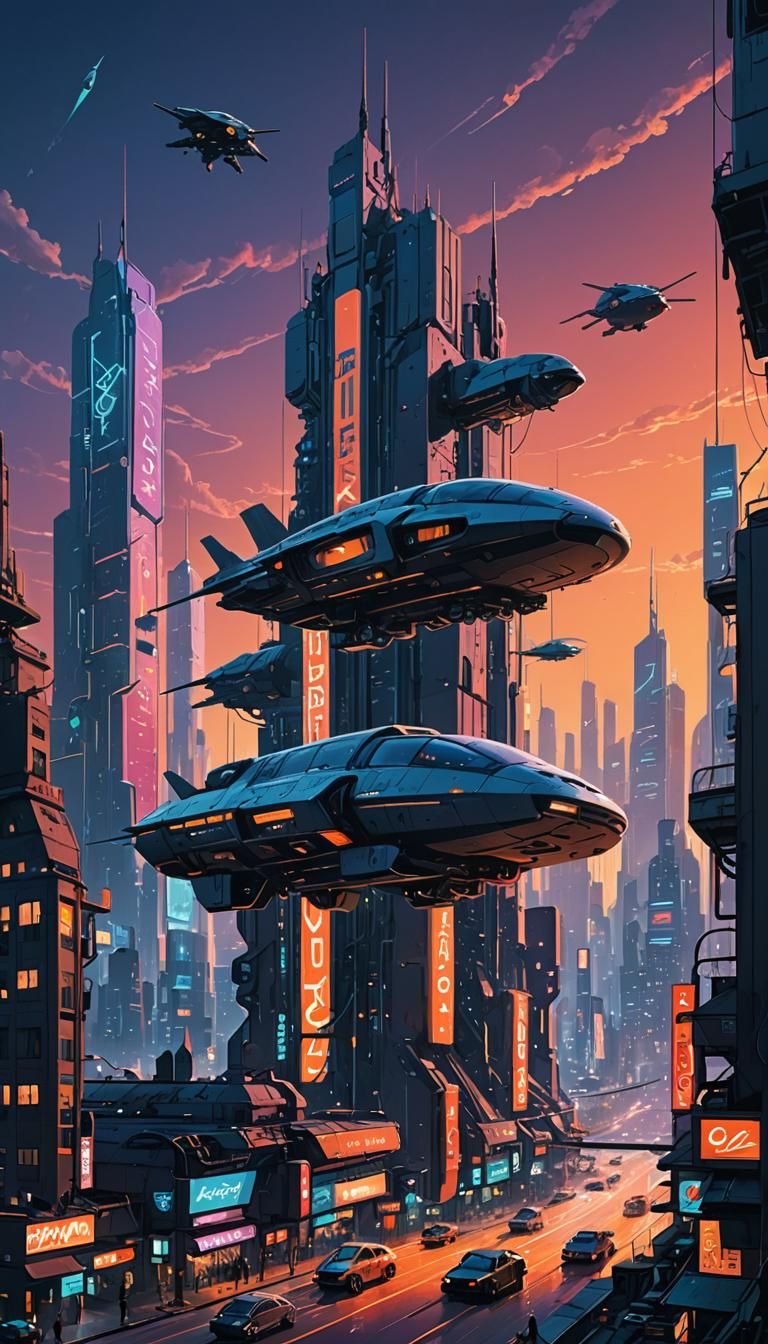 Futuristic Metropolis in Cyberpunk Style