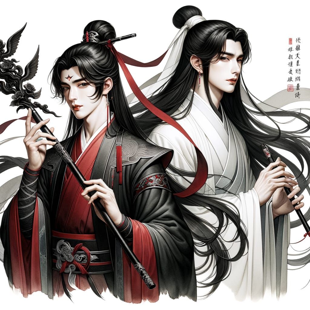 Masculine Figures in Traditional Chinese Watercolor