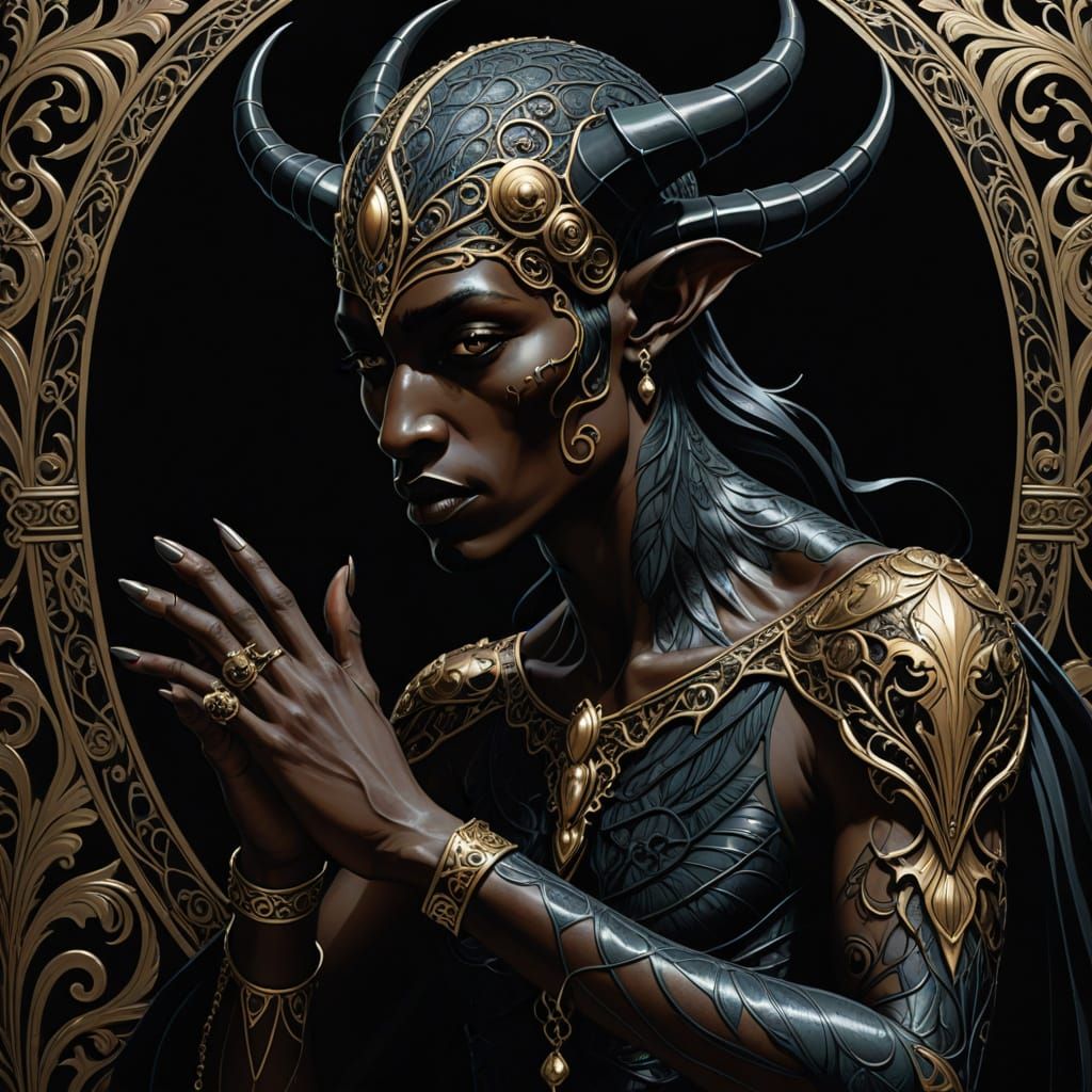 Art Deco Incubus Creature with Metallic Claws