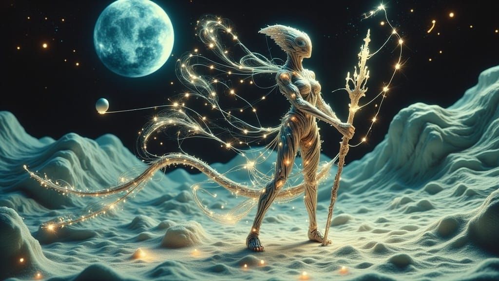 Alien Warrior on Barren Moon in Sci-Fi Style