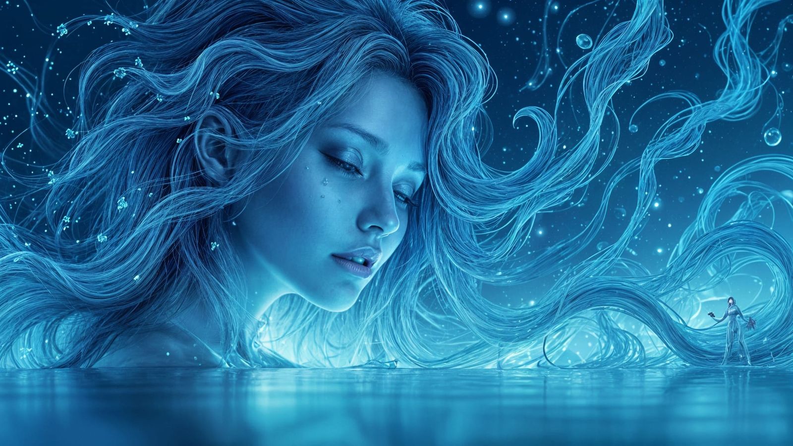 Surreal Blue Steel Woman in Japanese Scene