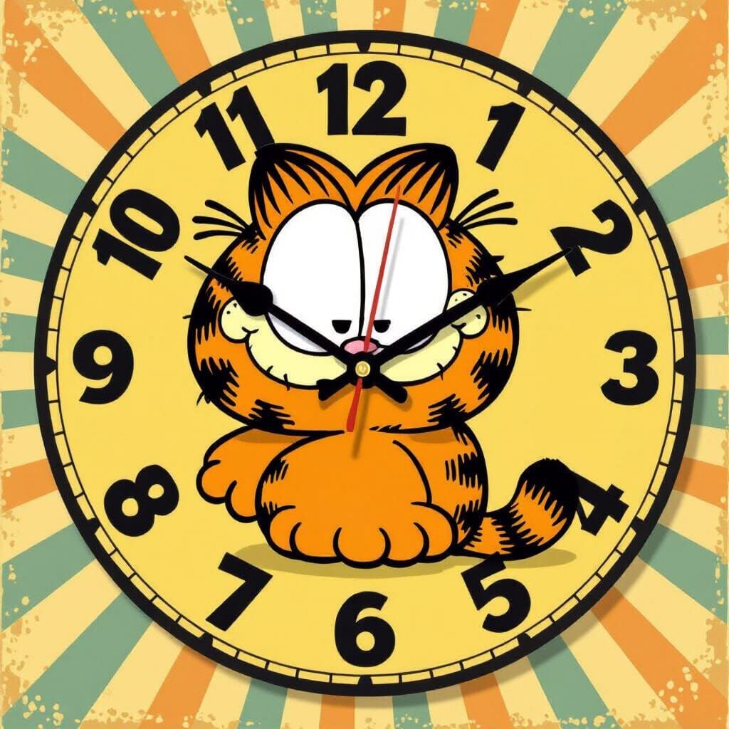 Retro Garfield Cat Clock in Vintage Comic Style