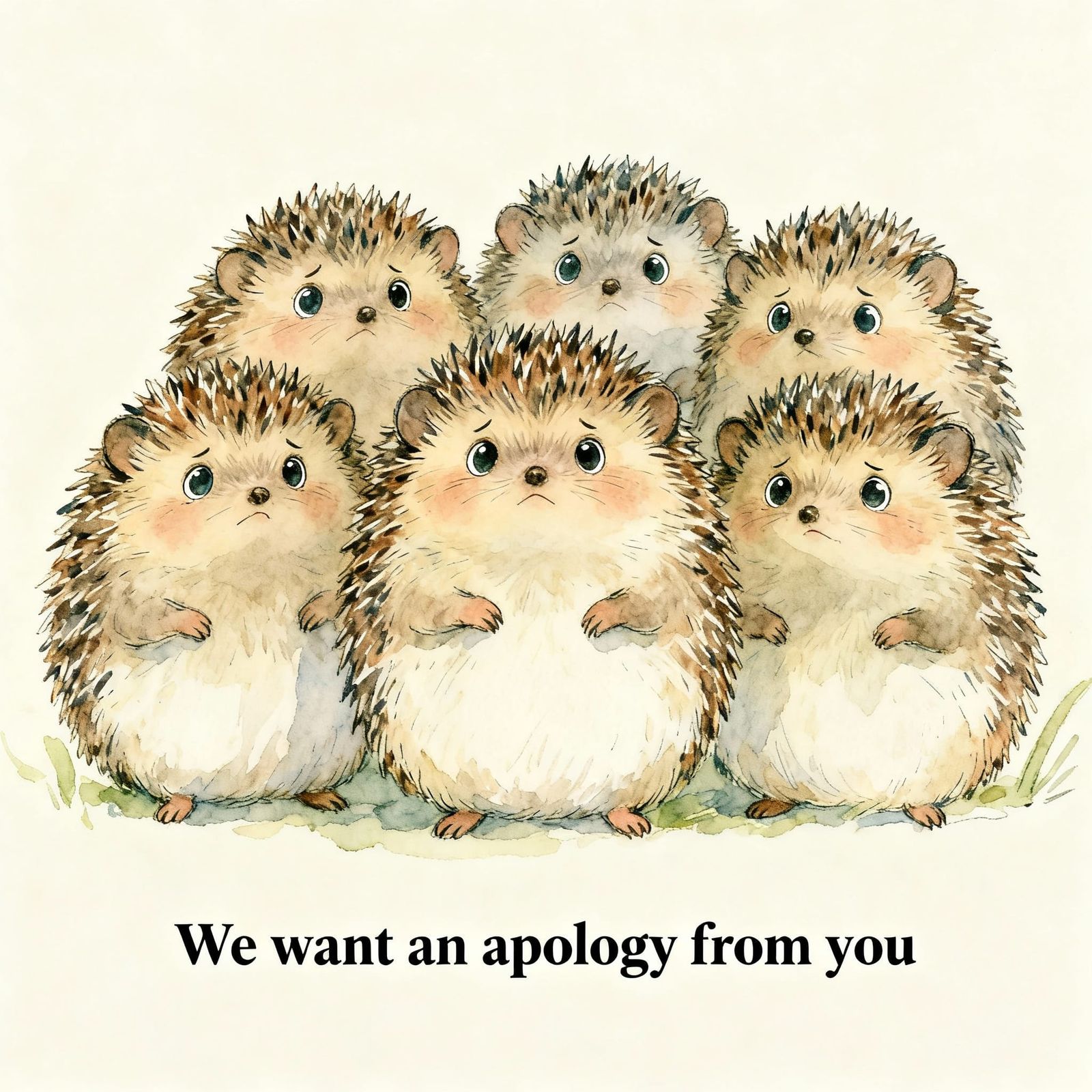 Cute Hedgehogs Demand Apology in Whimsical Cartoon Style