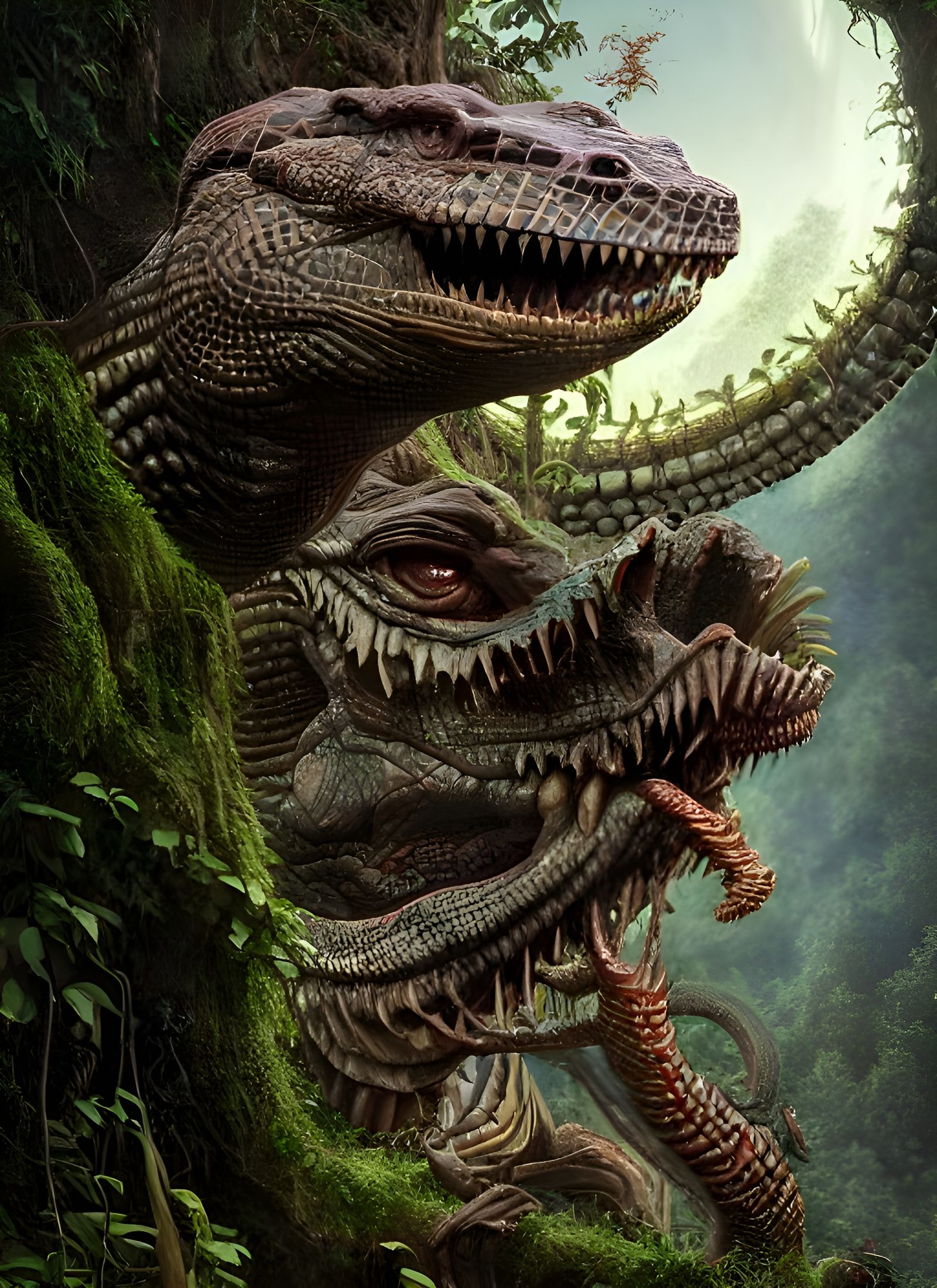 Reptilian Nephilim with Ornate Carvings in Digital Painting