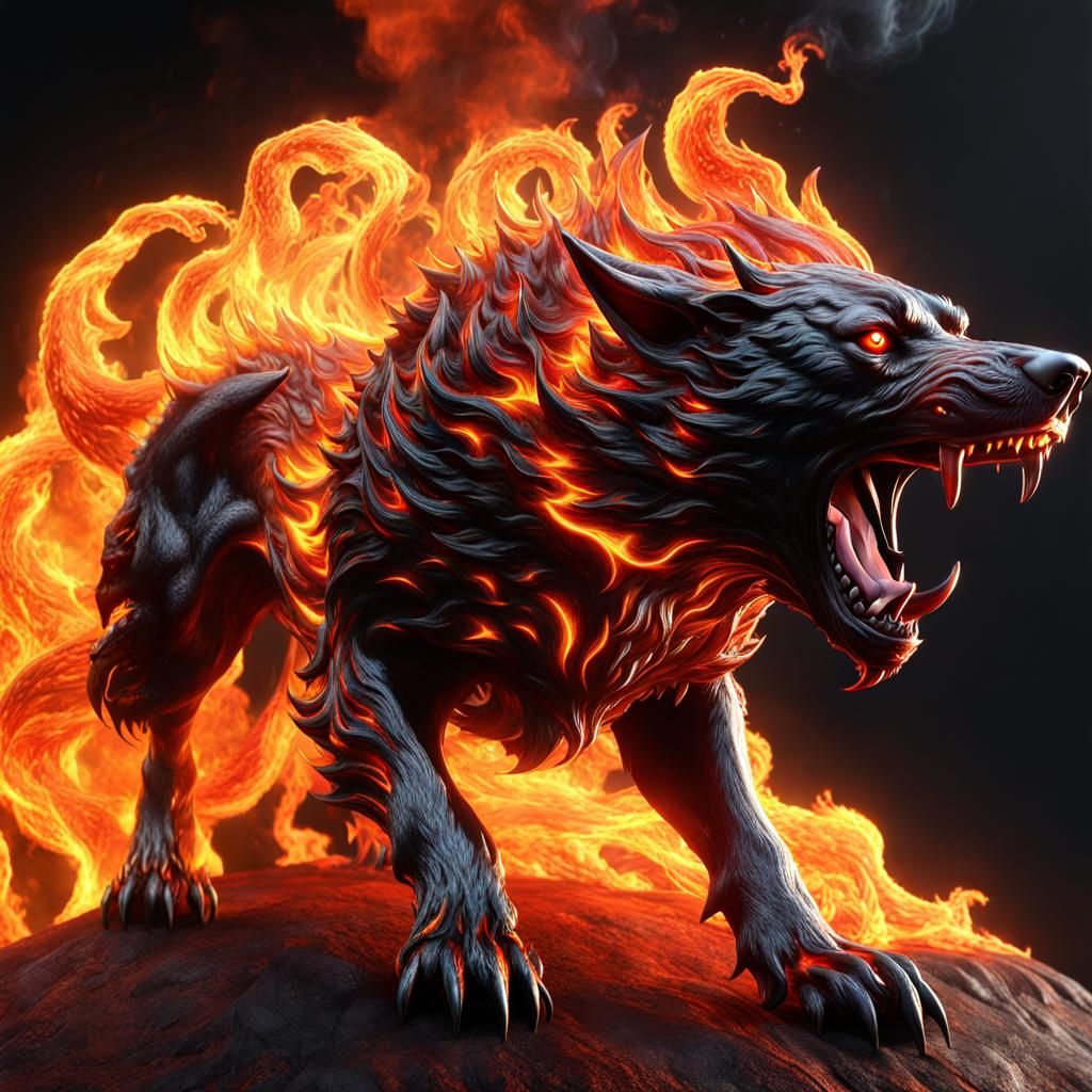 Cerberus: Fire Hell Hound in 3D Render
