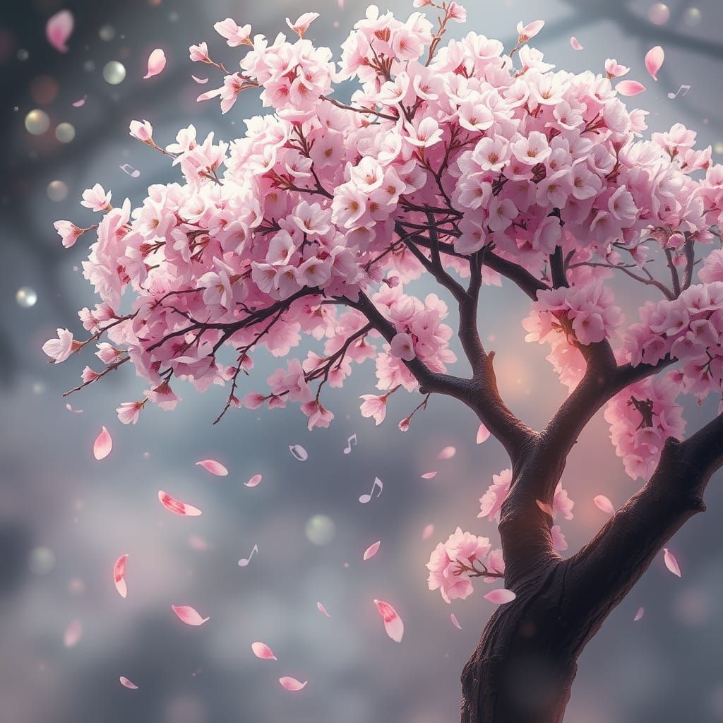 Cherry Blossom Fantasy with Musical Notes