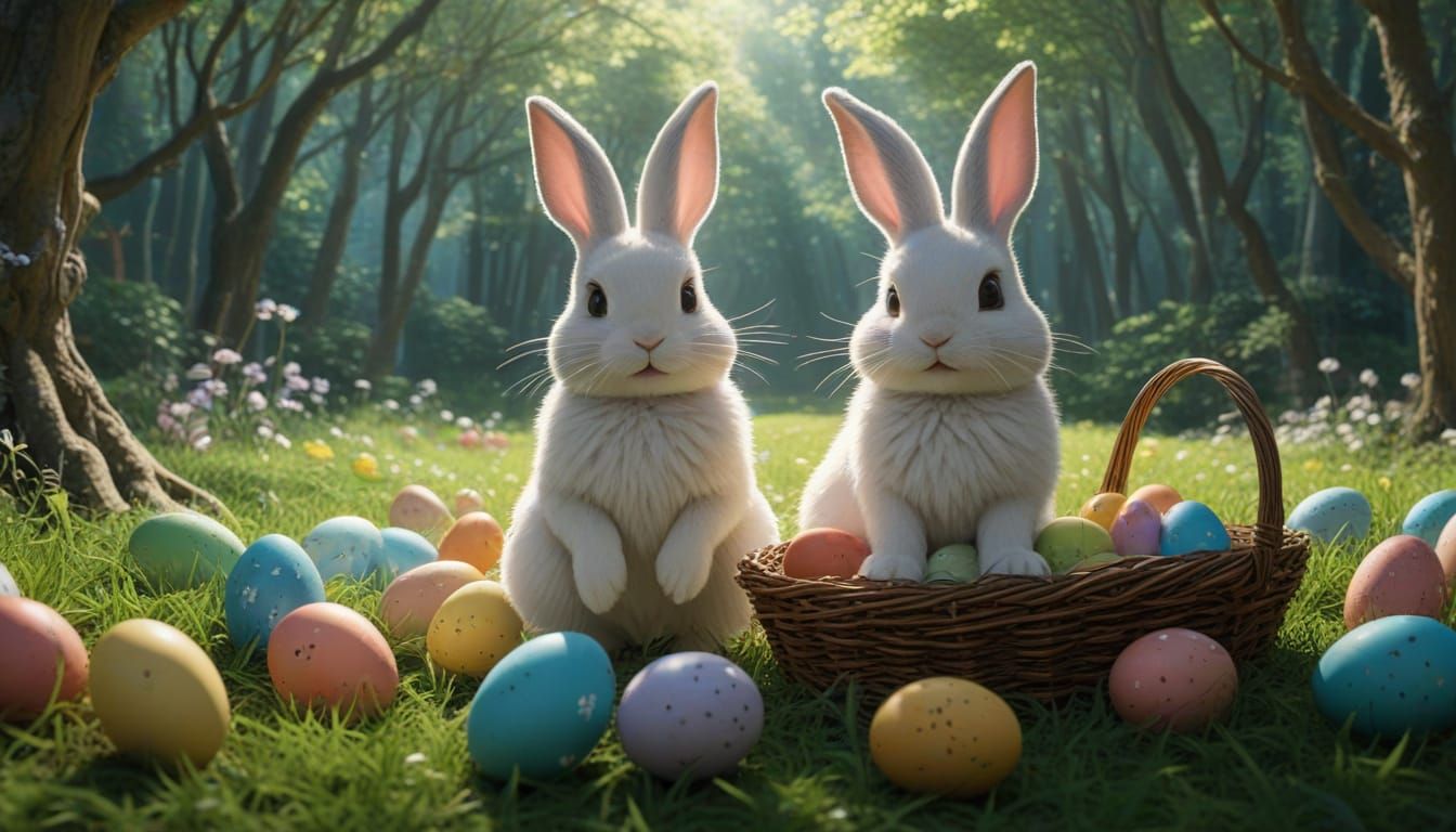 Easter Bunny Eggs in Vibrant Studio Ghibli Style