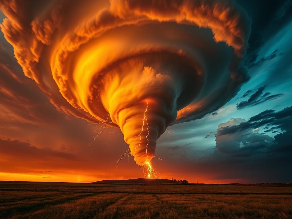 Epic Tornado Cloudscape in Vibrant Sunset Glow