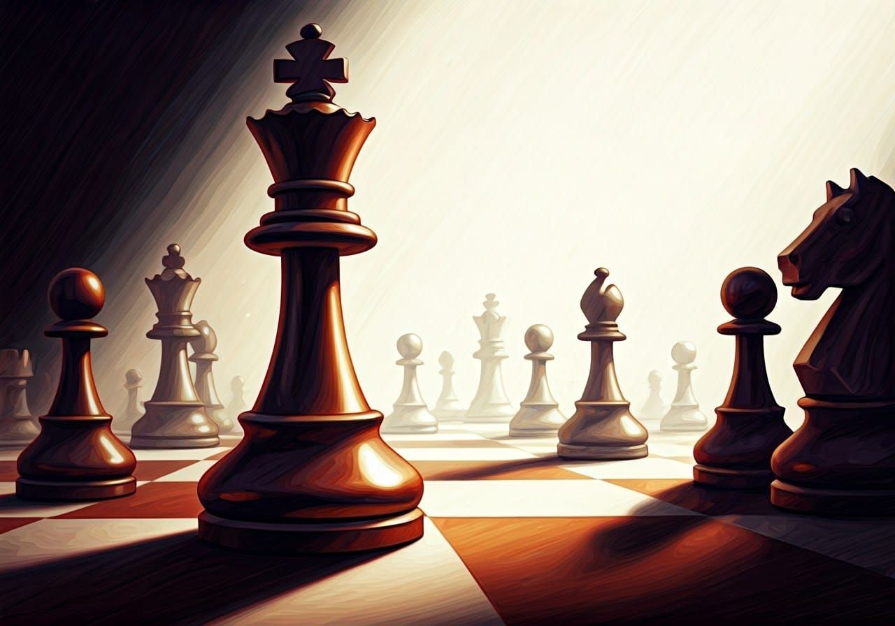 Majestic Oil Painting of a King Chess Piece in a Chessboard....