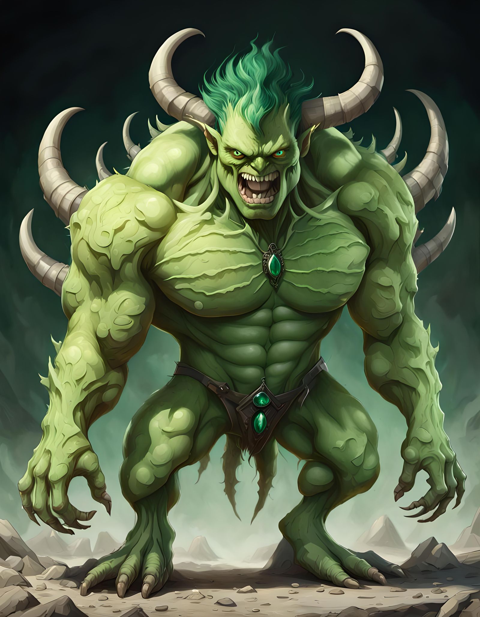 Detailed Portrait of a Lime-Skinned Cyclops Monster