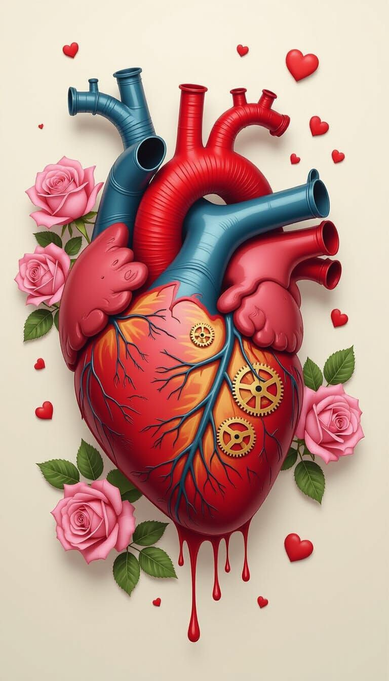 Mechanical Heart with Roses Wallpaper