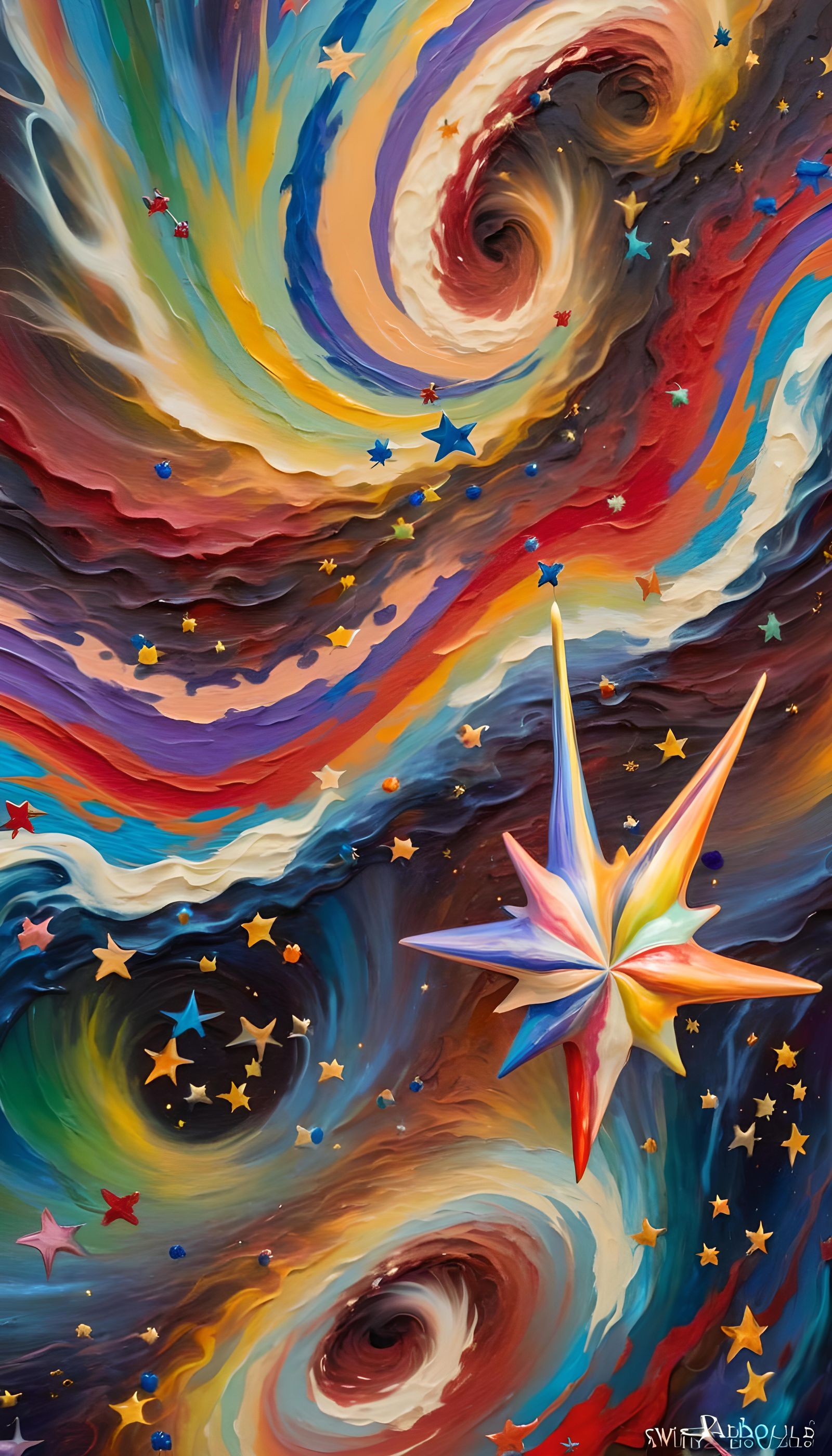 Swirling Star-Beings Emerges as Antipasto Oil Painting