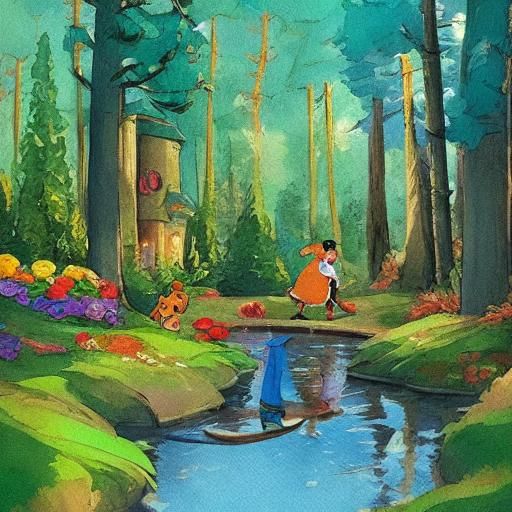 Pinocchio and Jiminy Cricket in Watercolor Style