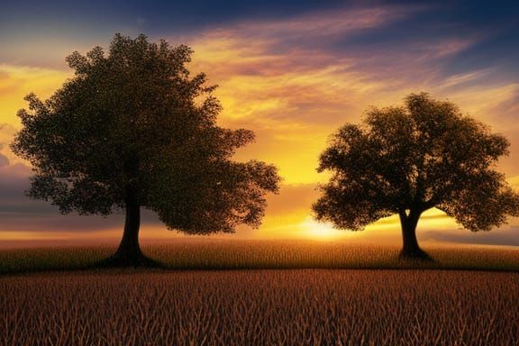 Photorealistic Farmhouse Scene at Sunset