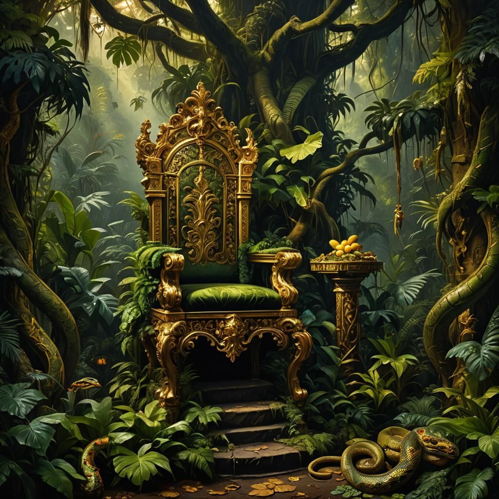 Jungle Throne: A Baroque Oil Painting