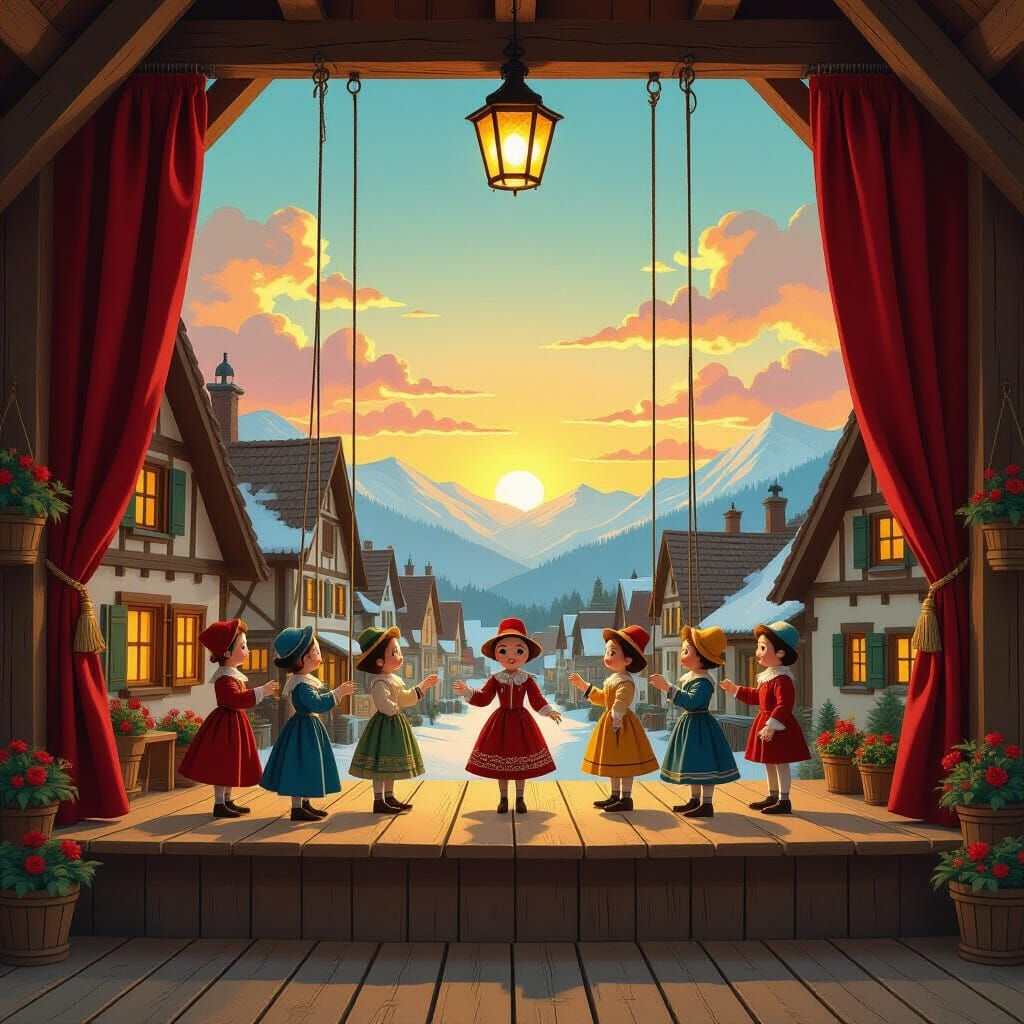 Marionette Theatre in Alpine Village, Golden Age Art Style