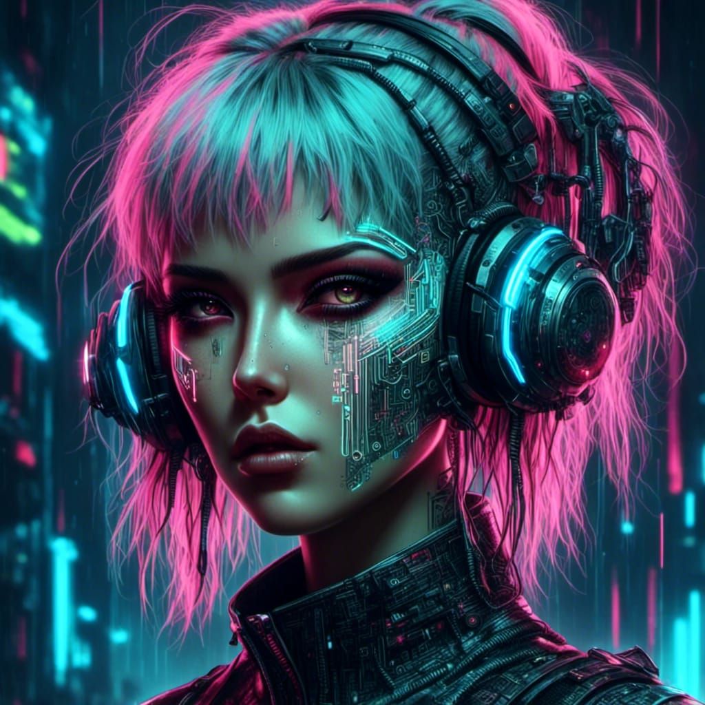 Replicant High Fashion Portrait in Cyberpunk Style