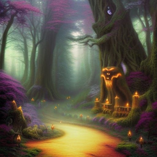 Ethereal Spooky Forest with Fantasy Creatures