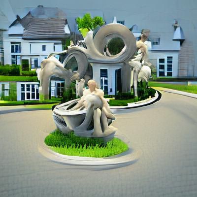 3D Sculpture of a Country Mansion on Roundabout