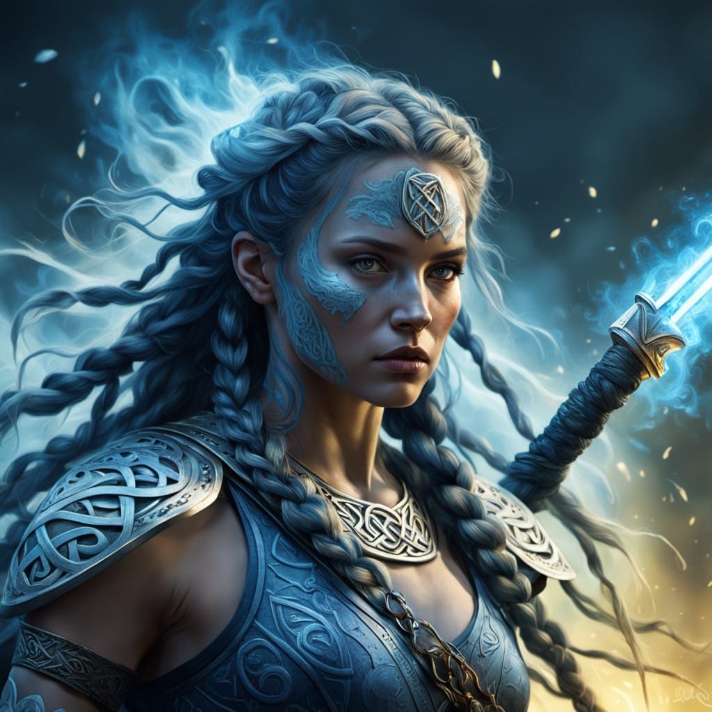 Fierce Celtic Warrior Woman in Battle