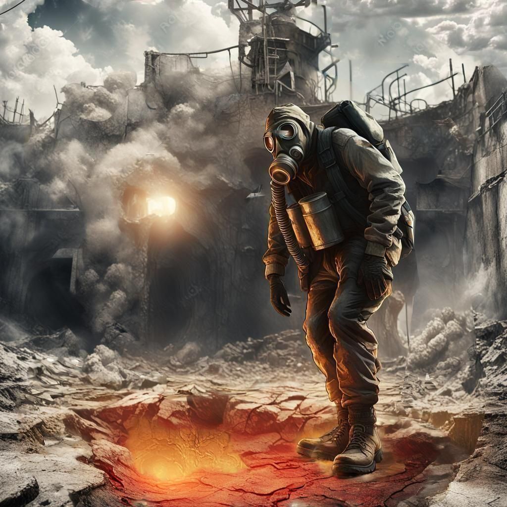 Man Emerges from Underground Well in Gas Mask