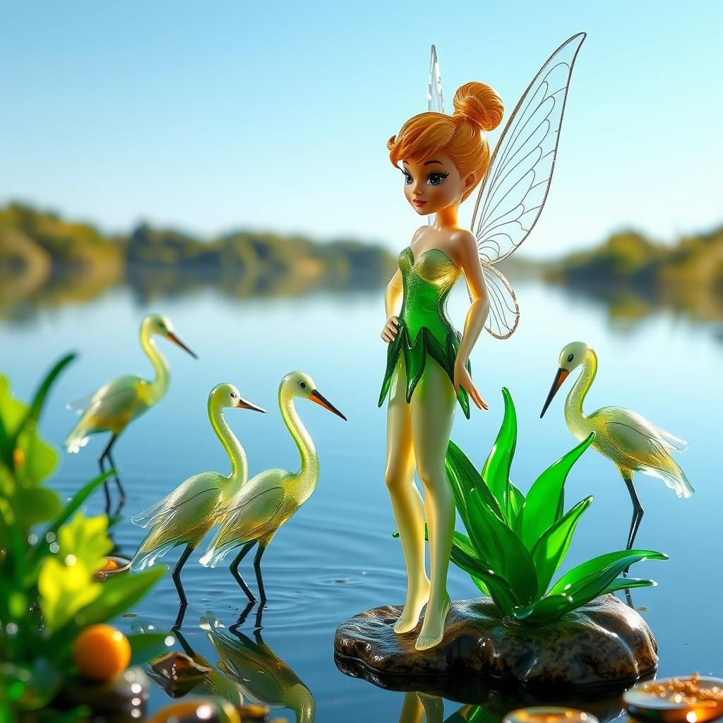 Enameled Glass Figurine: Tinkerbell by a Lake