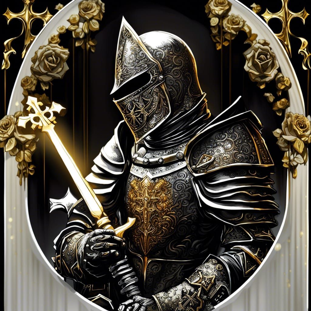 Gothic Knight Templar in Sunlight With Roses