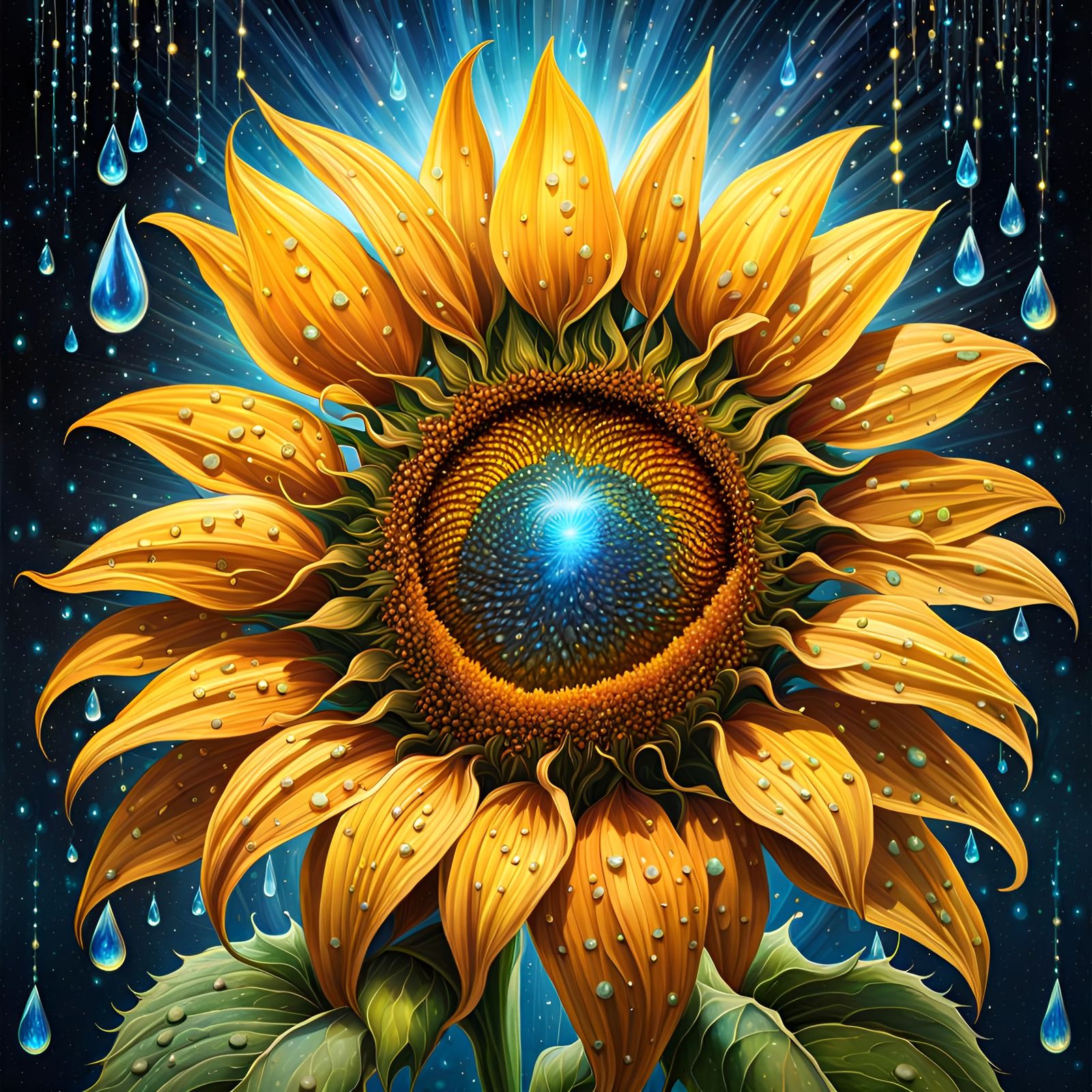 Surreal Sunflower Portrait in Mixed Media Style