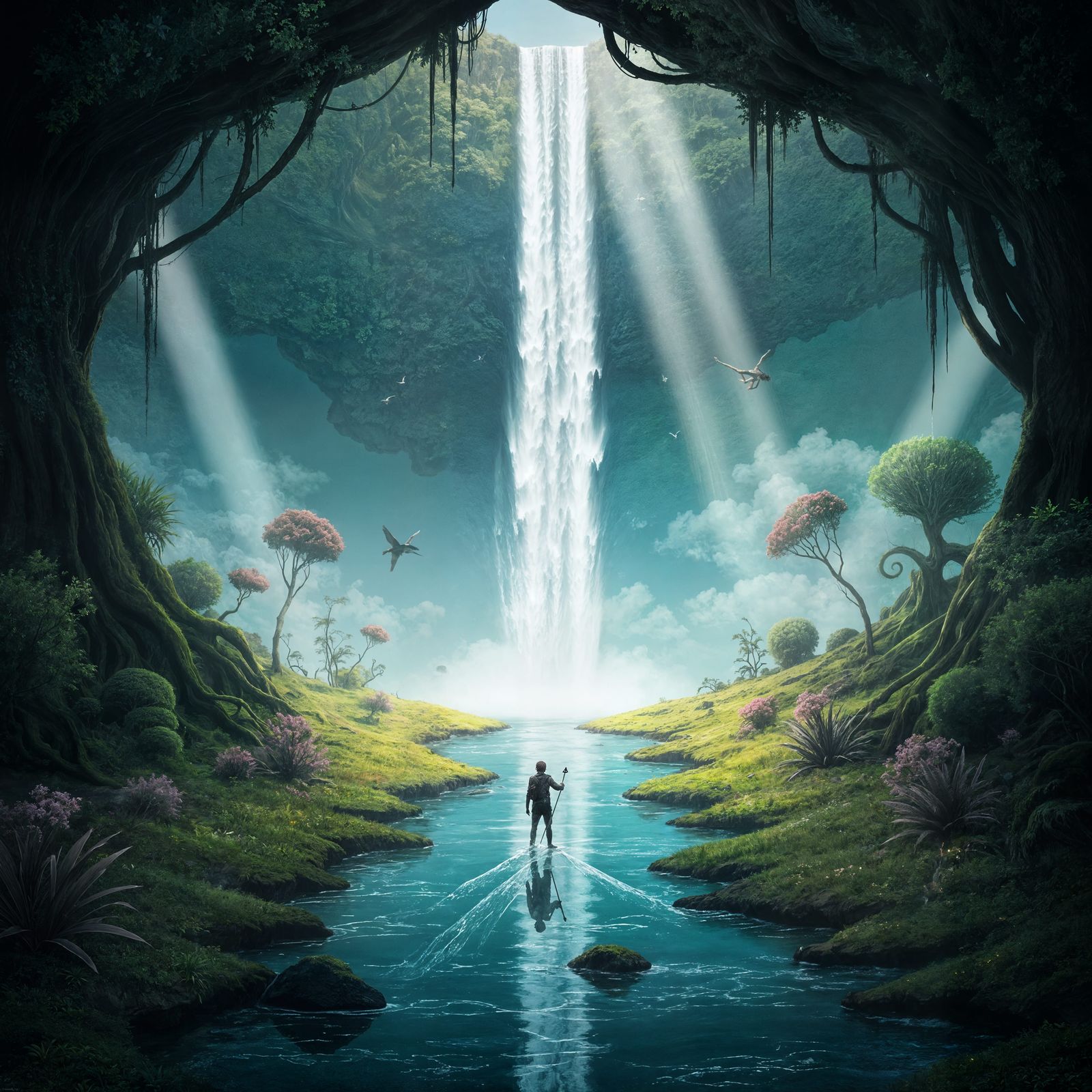 Surrealist Digital Painting of Impossible River Journey