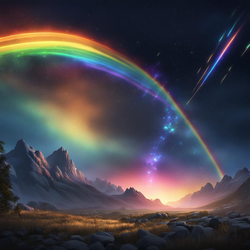 Rainbow Shooting Star in Dark Sky: Fantasy Art