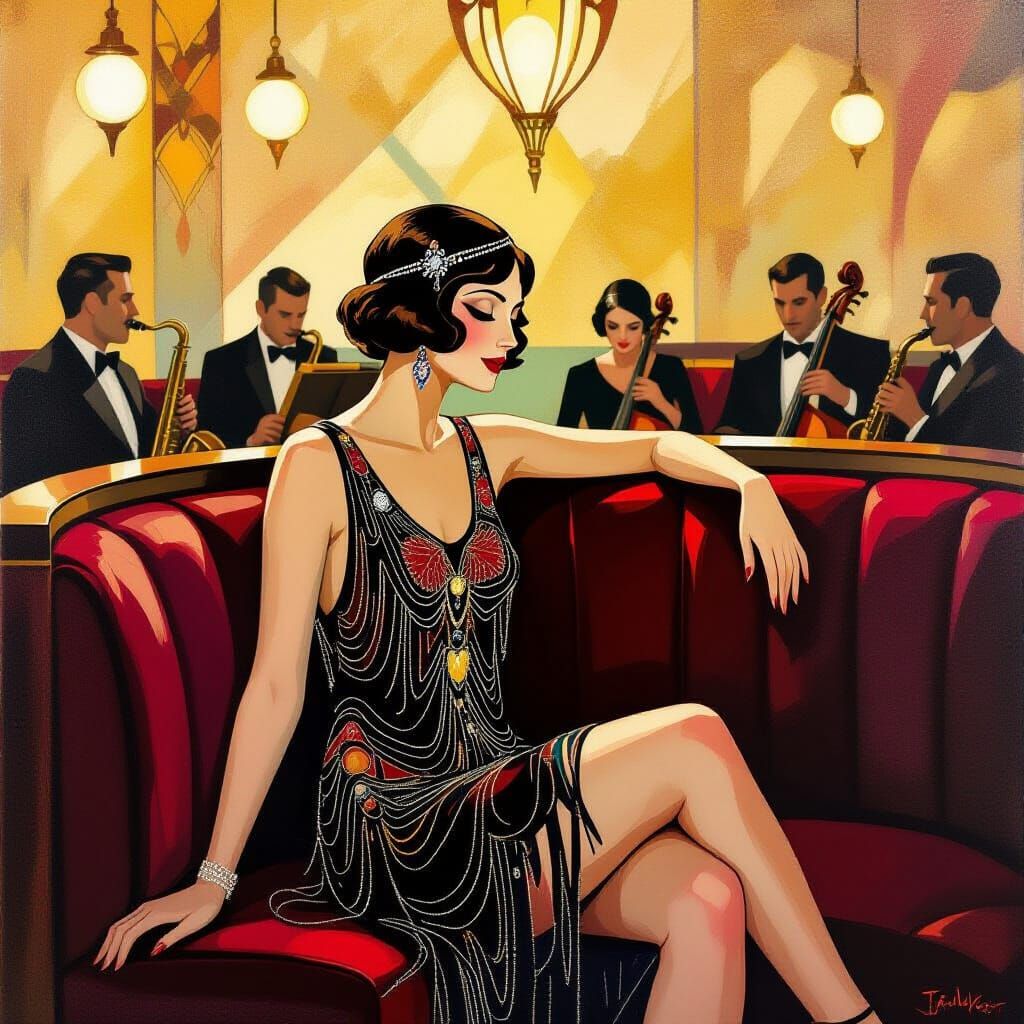 Art Deco Jazz Age Scene in O'Keefe Style