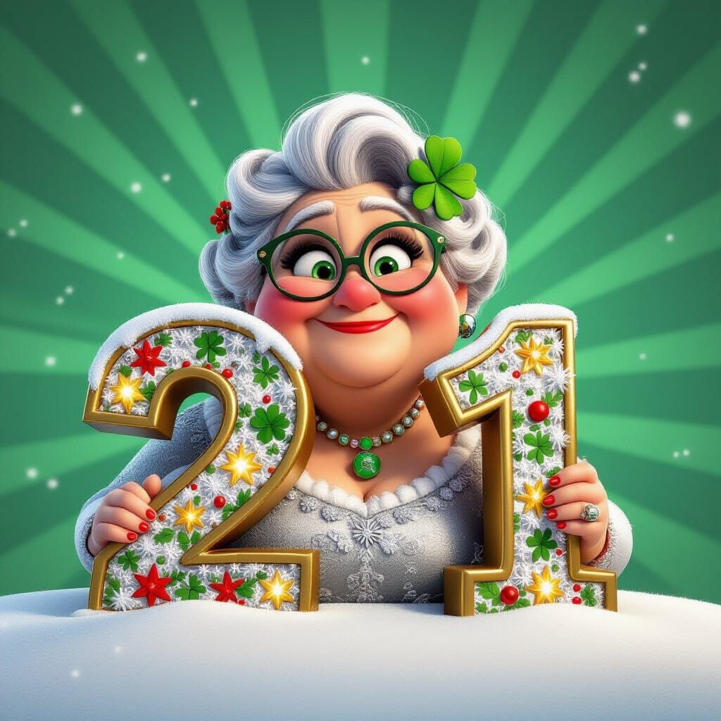 Chubby Grandma and Christmas Number 21 in Pixar Style