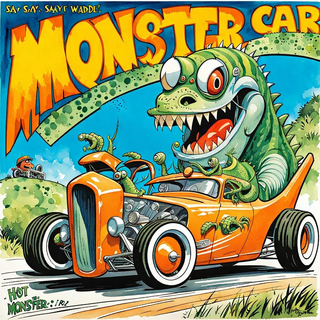 Monster Car in Ed Roth Cartoon Style