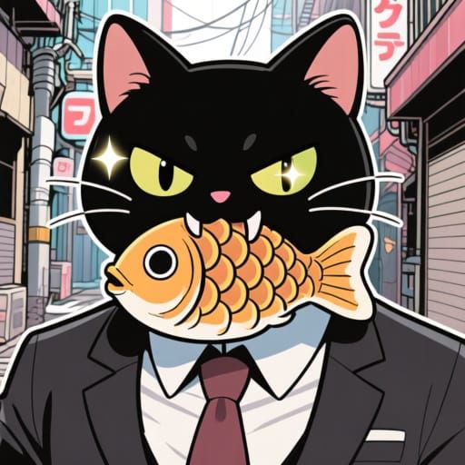 Boss Cat with Taiyaki in Tokyo Alley