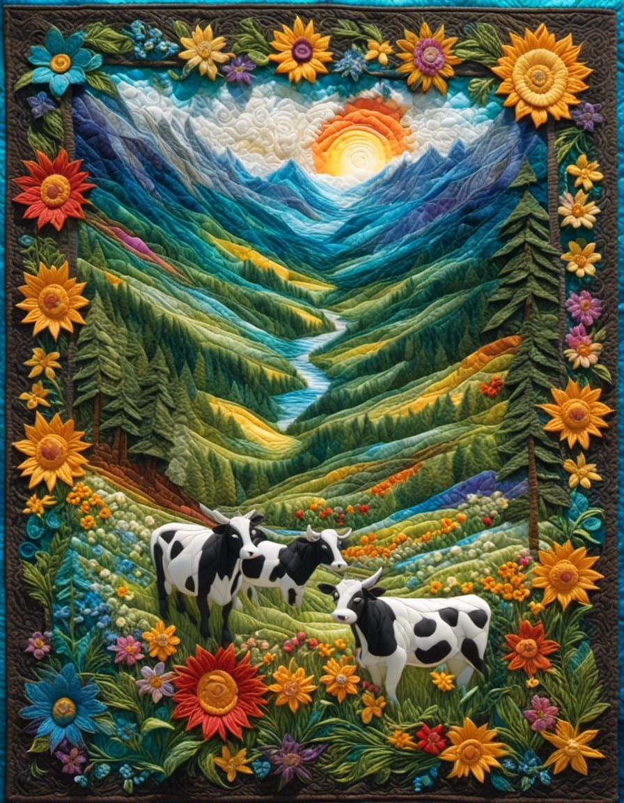 Cows in Colorful 3D Quilt Style
