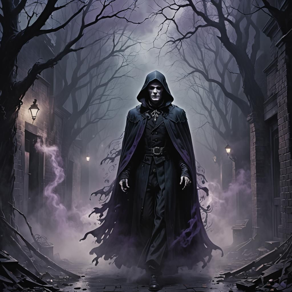 Dark Gothic Vampire in Misty Alley Illustration