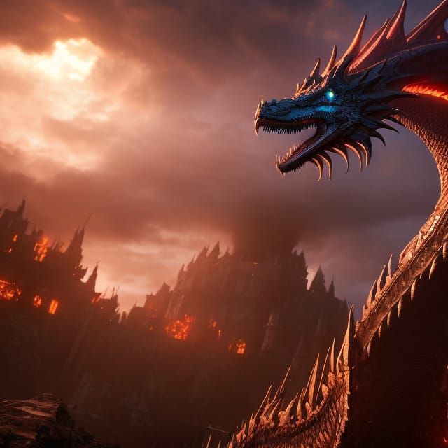 Black Dragon's Reign of Fire: Dark Fantasy Art