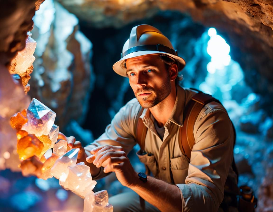 Archaeologist Exploring a Mystery Crystal Cave