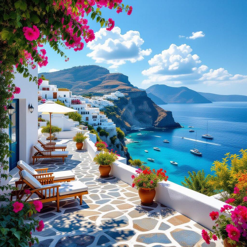 Vivid Greek Summer Landscape in Photorealistic Style