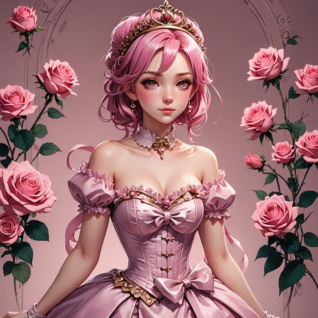 Anime Girl in Pink Corset Dress with Tiara
