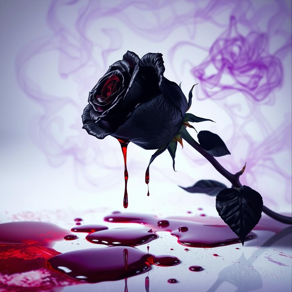 Bleeding Black Rose with Violet Smoke