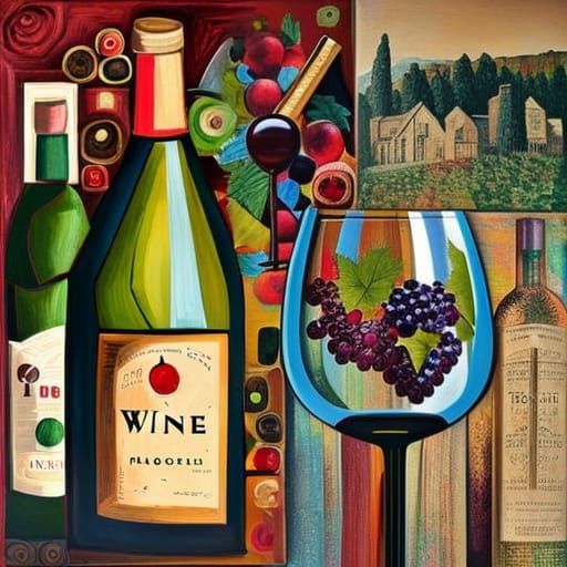 Wine Still Life Collage with Impasto Brushstrokes