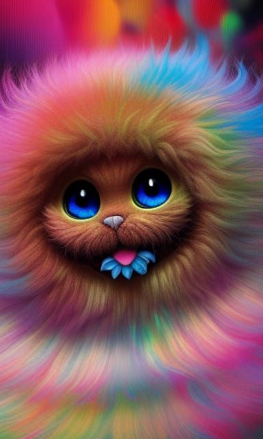 Psychedelic Fluffy Face in Japanese Art Style