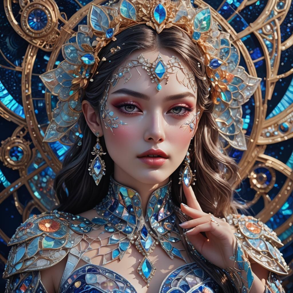 Woman with Holographic Threads in Fantasy Art