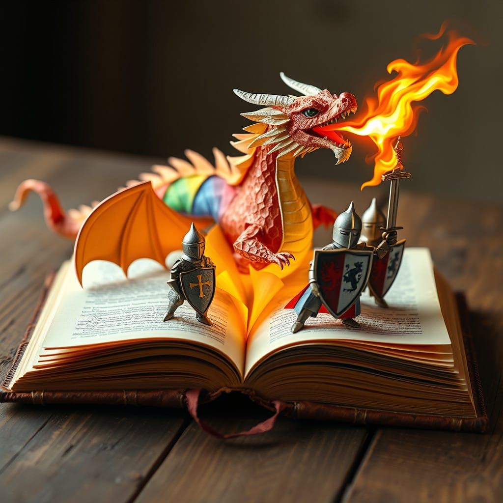 Vibrant Dragon Rises from Storybook Pages