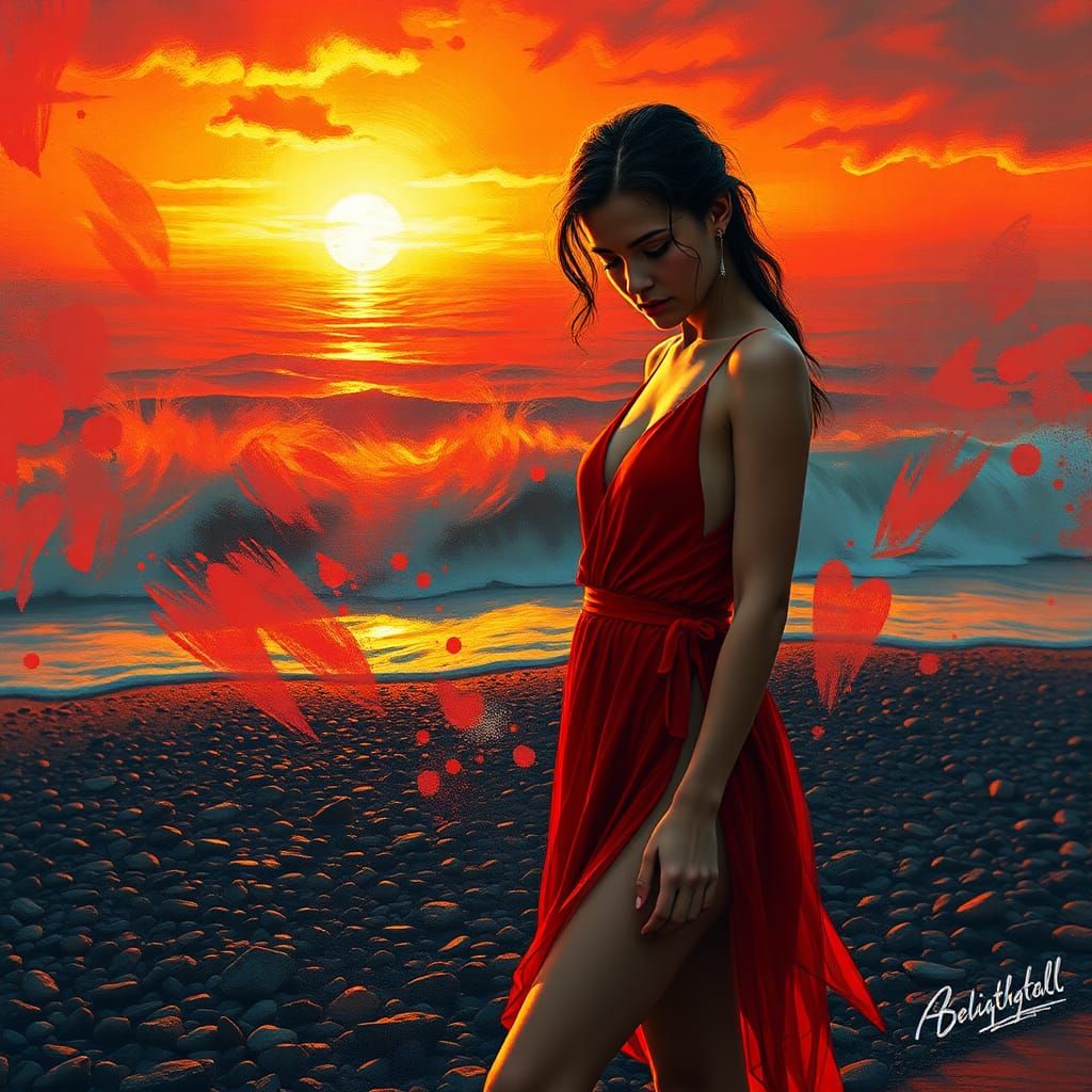 Sunrise Solitude: A Woman's Emotional Turmoil as Impasto Pai...