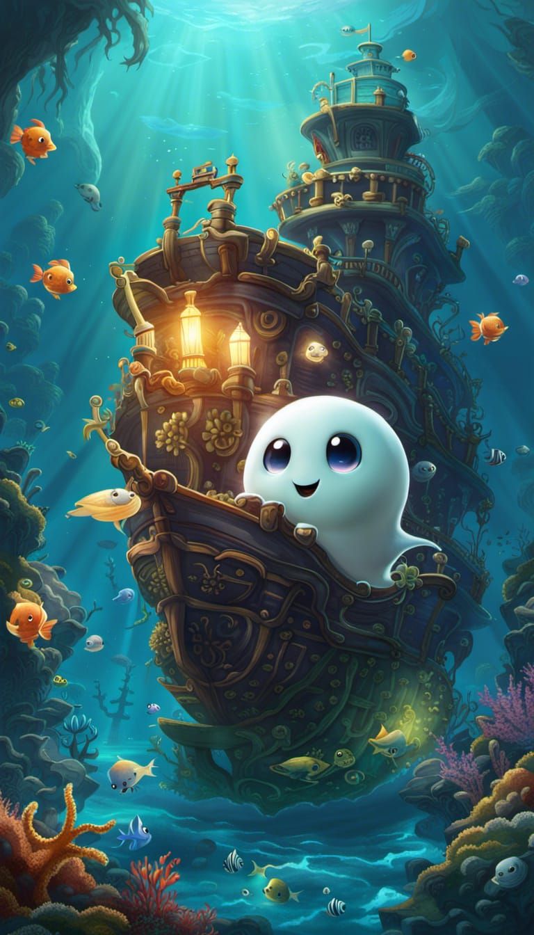 Happy Ghost Underwater Adventure in Sunken Ship