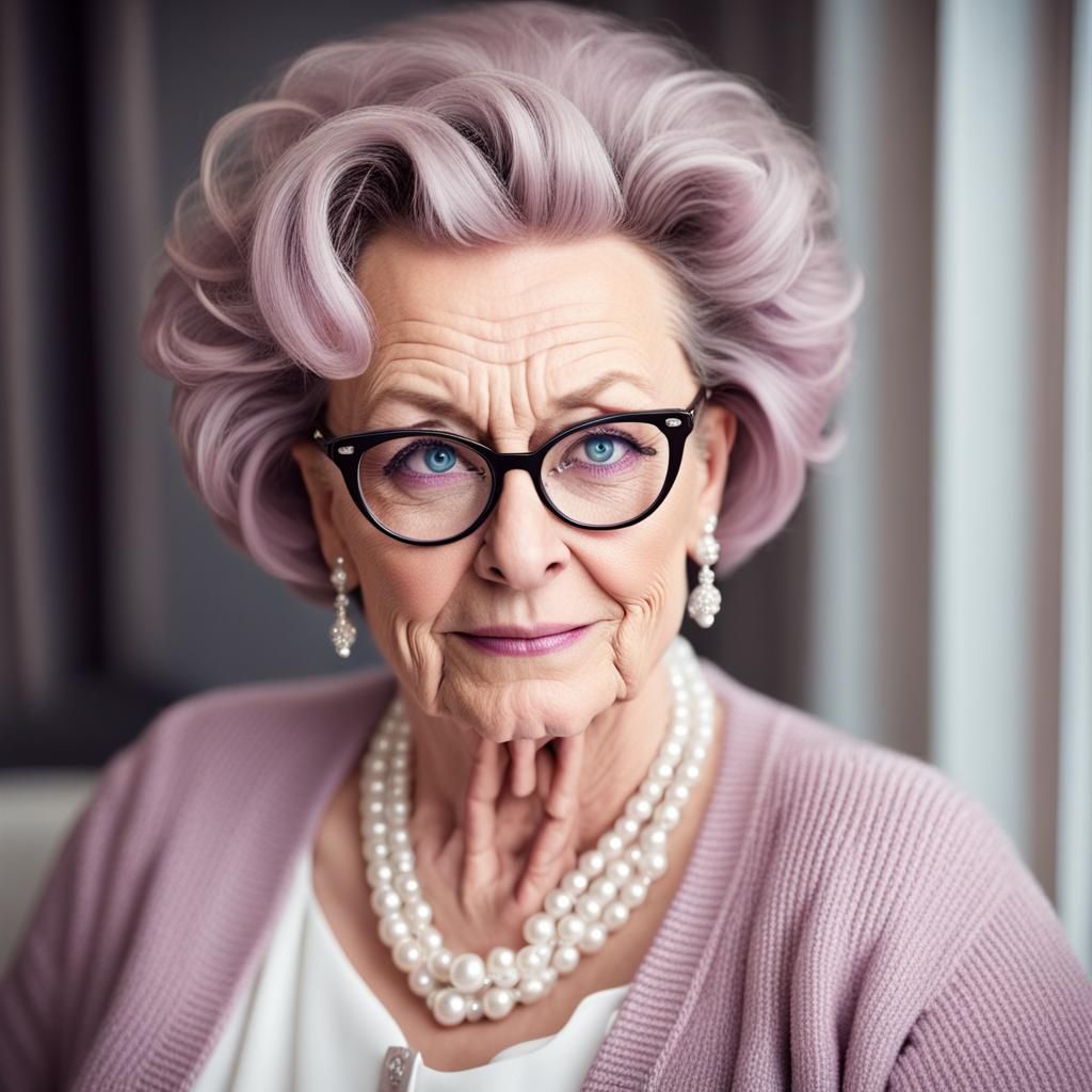 Glamorous Woman with Rhinestone Glasses and Bouffant Hair
